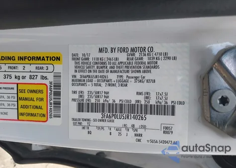 2018 Ford Fusion Hybrid Se from USA, damaged, VIN 3FA6P0LU5JR140265